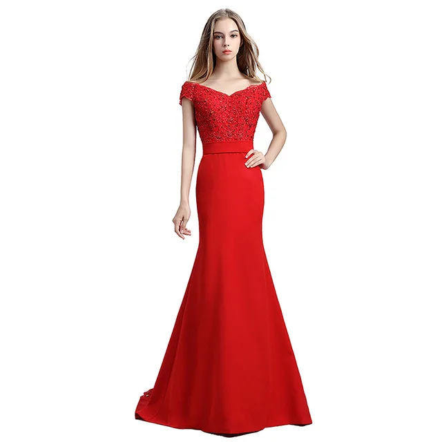 Satsweety vestido de festa розовый кружевной топ Русалка лиф тонкая линия Длинные платья быстрой доставки Очаровательные вечерние платья для выпускного вечера - Цвет: Красный