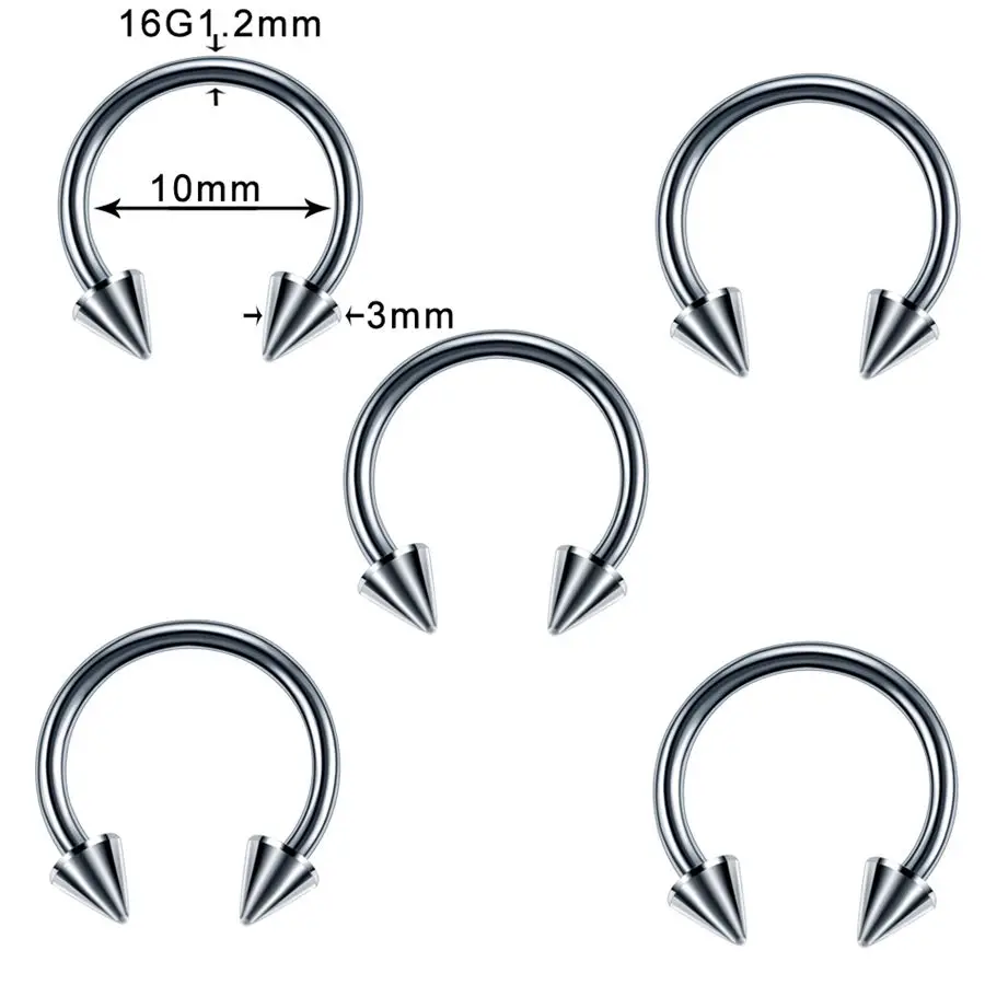 5 шт./лот, кольцо для носа, губ, хряща, Козелок Уха, перегородка, Спиральные кольца, пирсинг для ушей, брови, в плену, кольца из бисера, ювелирные изделия для тела, пирсинг, Лот - Окраска металла: Style9