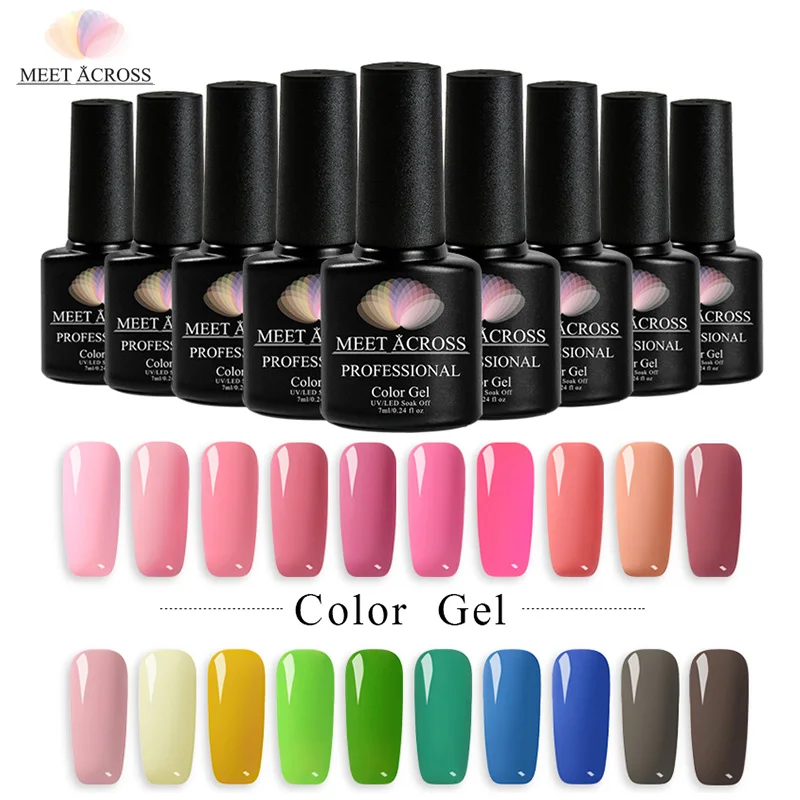 

MEET ACROSS Nail Art Design Manicure Gel Varnish 148 Colors 7ml Semi Permanent UV Soak Off Gel LED UV Nail Gel Polish Lacquer