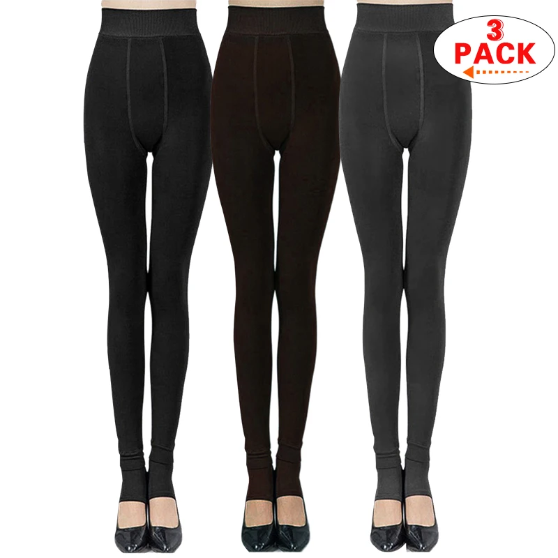 CHRLEISURE, 3 пары в упаковке, теплые зимние леггинсы, женские штаны с высокой талией, плотные бархатные леггинсы, обтягивающие леггинсы, однотонные брюки, женские S-XL - Цвет: Black Coffee Gray