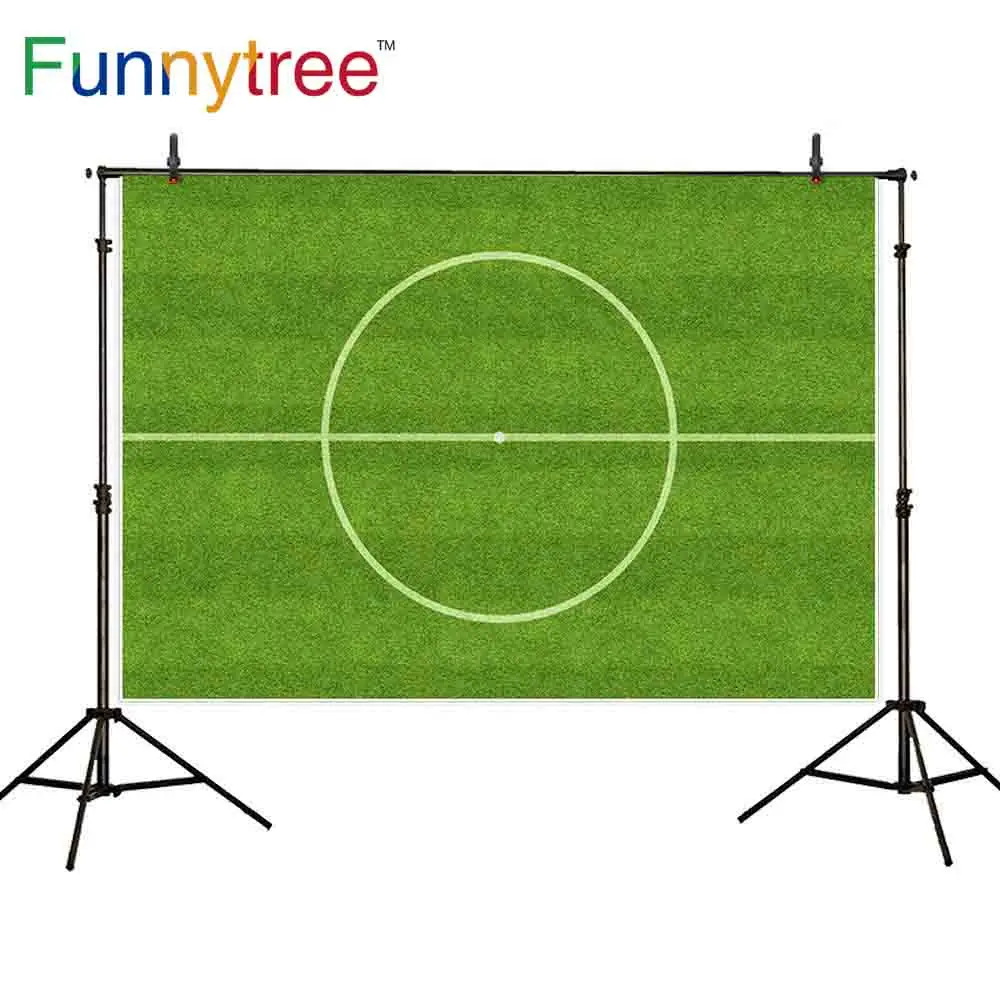

Funnytree sports theme backdrops soccer circle field green game stadium line goal children backdrop printing photo backgrounds