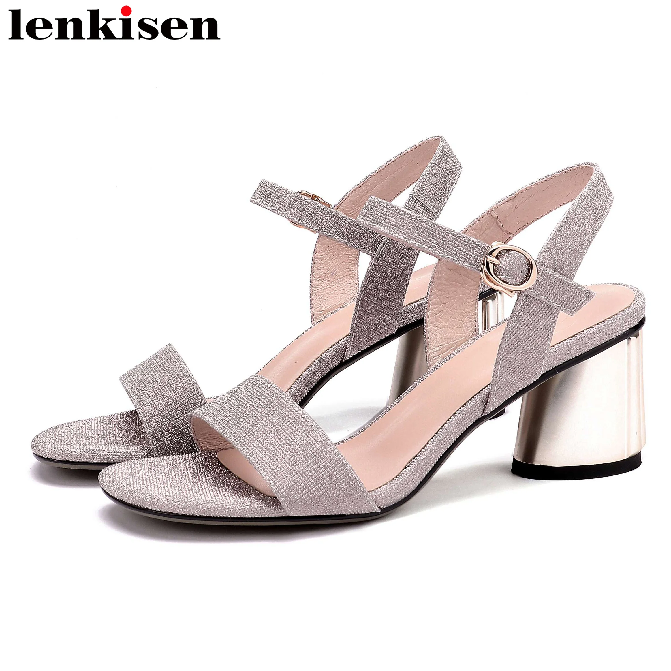 

Lenkisen superstars young girls strange style high heels peep toe buckle strap office elegant lady party large size shoes L10