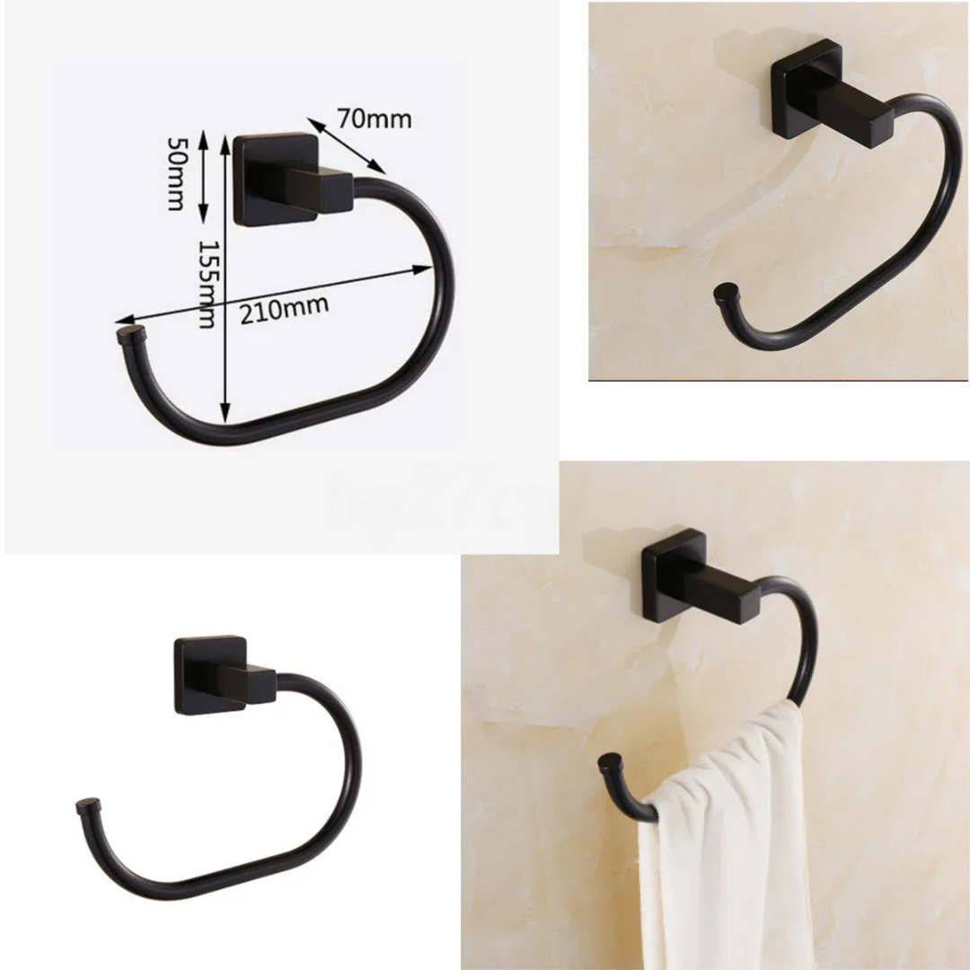 New Matt Black Stainless Steel Wall Mounted Bathroom Towel Ring Rack Rail Holder