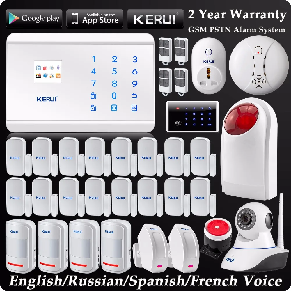 KERUI Wireless GSM PSTN Home Alarm System Android IOS APP Control Burglar Security System 720P Wifi IP Camera Curtain PIR Sensor