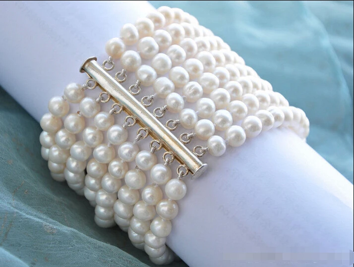 

8strands 7mm WHITE ROUND FRESHWATER PEARL BRACELET 8in @^Noble style Natural Fine jewe SHIPPING new >>free shipping