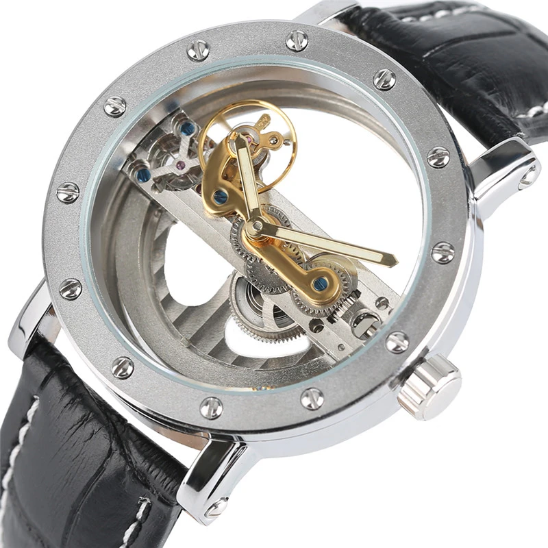 男性用ブラックレザー腕時計 高級アクセサリー 透明なスケルトン カジュアル 自己巻き Clock Fashion Clock Transparentclock Men Black Aliexpress