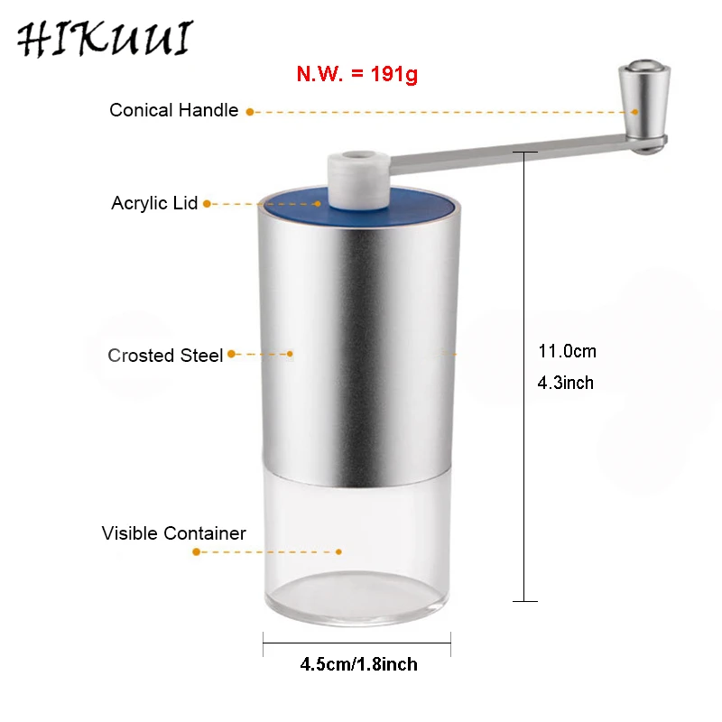 HIKUUI портативный 20 г Кофемолка ручная алюминиевая керамическая основная домашняя кухонная ручная кофемолка