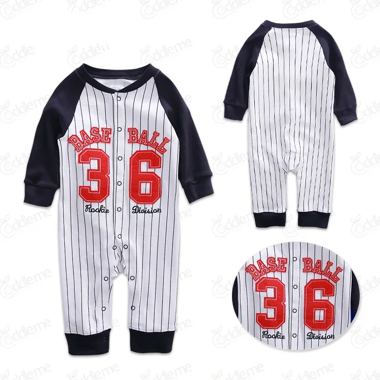 Комбинезоны для новорожденных от 0 до 6 месяцев, весенне-осенняя одежда для детей детский спортивный костюм в бейсбольном стиле, хлопковый джемпер с длинными рукавами для мальчиков