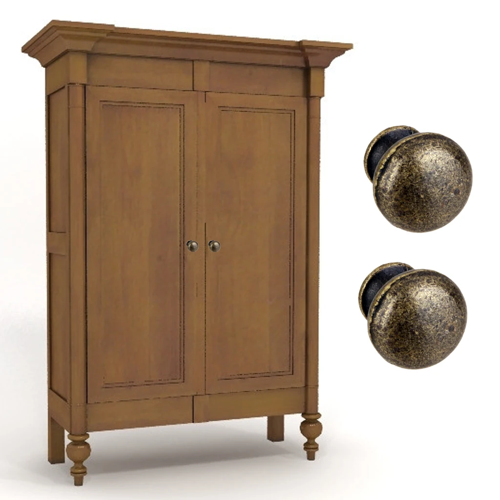 Vintage Antique Brass Round Knob Door Drawer Dresser Cabinet Kitchen Cupboard Pull Handle, Pack of 6