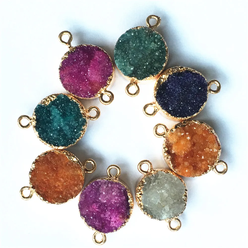 

Natural Druzys Agates Pendants Connector For Earring Bracelet Making Stone Carnelian 16x16mm,Mixed Colors Sent At Random 6PCS