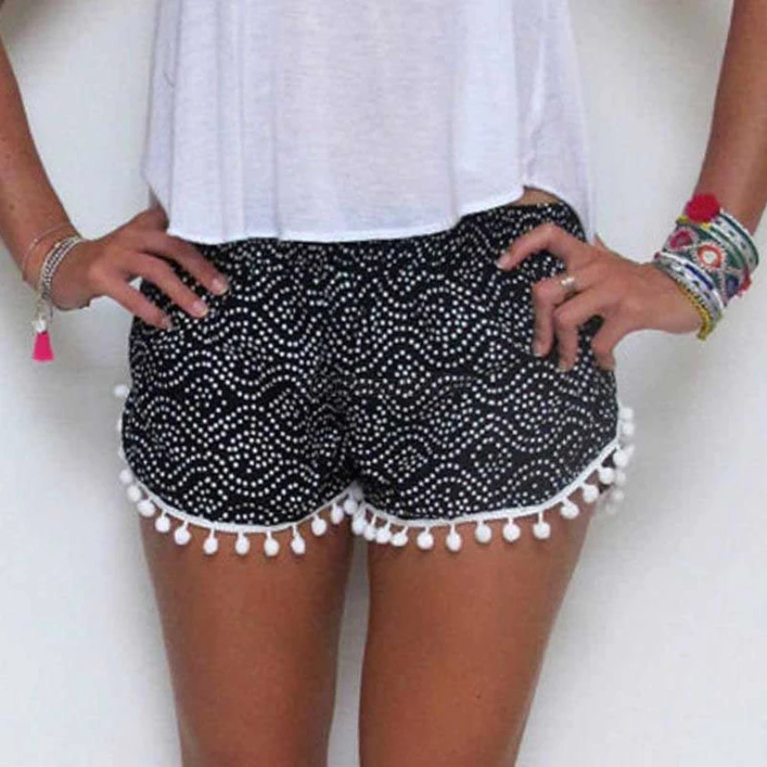

Premium High Quality Beach Shorts Women Polka Dot High Waist Tassel Shorts Summer 1 pc Short Pants New