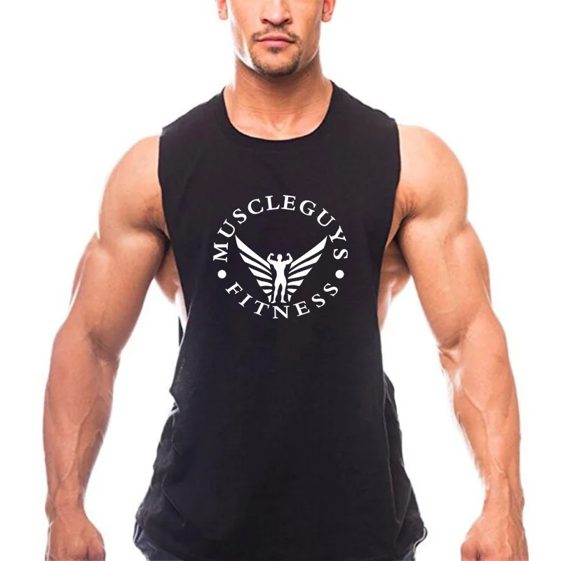 

Muscleguys Brand Fitness Clothing Nen Tank Tops Low Cut Arms Cotton Gyms Vest Bodybuilding Stringers Tanktop Workout Singlets