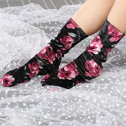 Красивые блестящие бархатные носки женские высокие носки повседневные свободные носки с цветочным принтом Sokken для хипстеров весна осень