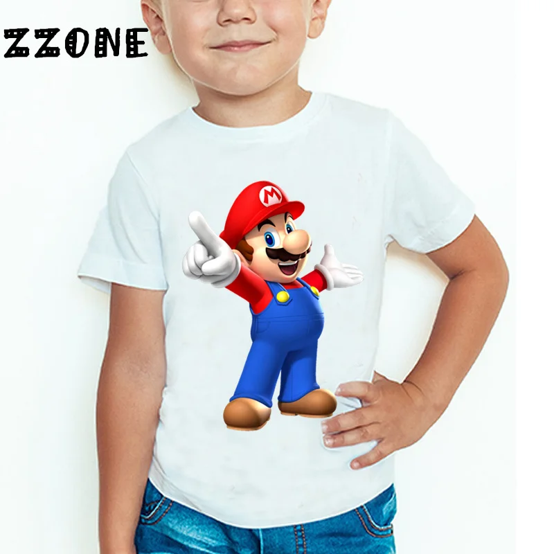 Модная футболка для маленьких мальчиков и девочек с героями игры «Супер Марио» детские летние топы с короткими рукавами, детская одежда ooo5185 - Цвет: whiteK