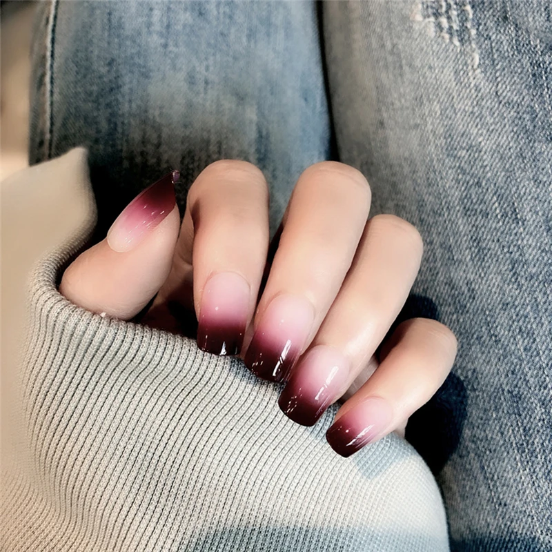 Абсолютно новые 24 шт Длинные акриловые градиентные накладные ногти для женщин Модный дизайн ногтей DIY персональное Использование длинный мнимый ногти Красота