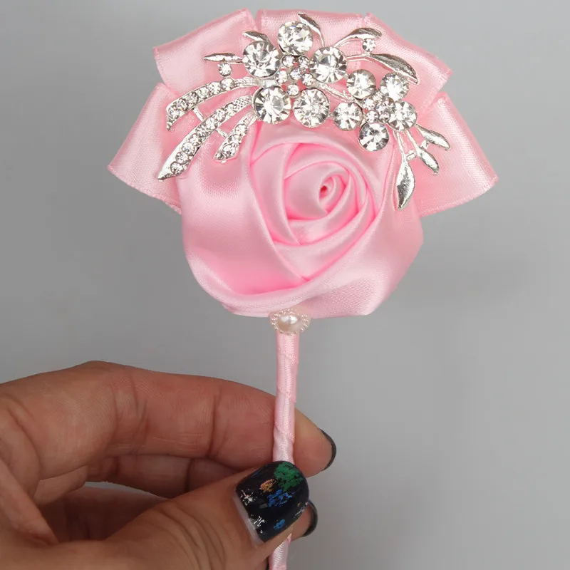 Бургундия атласная роза Свадебный корсаж для жениха бутоньерка DIY кристалл брошь свадебное украшение невесты best для человека XH001-4