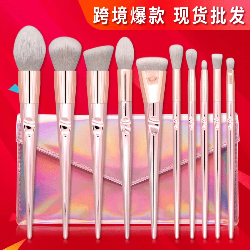 

New Style 10 a Wet And Wild Makeup Brush Pink Laser Package Thumb Makeup Brush Set Beauty Tools Wholesale