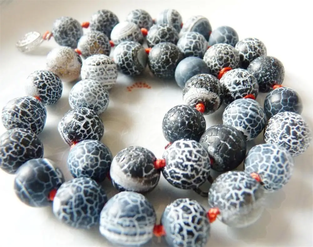

Charming 10mm black round fire agate bead necklace 18