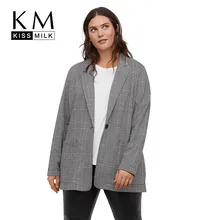 Kissmilk Europe And American Style Simple Temperament Retro Plaid Large Size Slim Lapels One Button Blazer