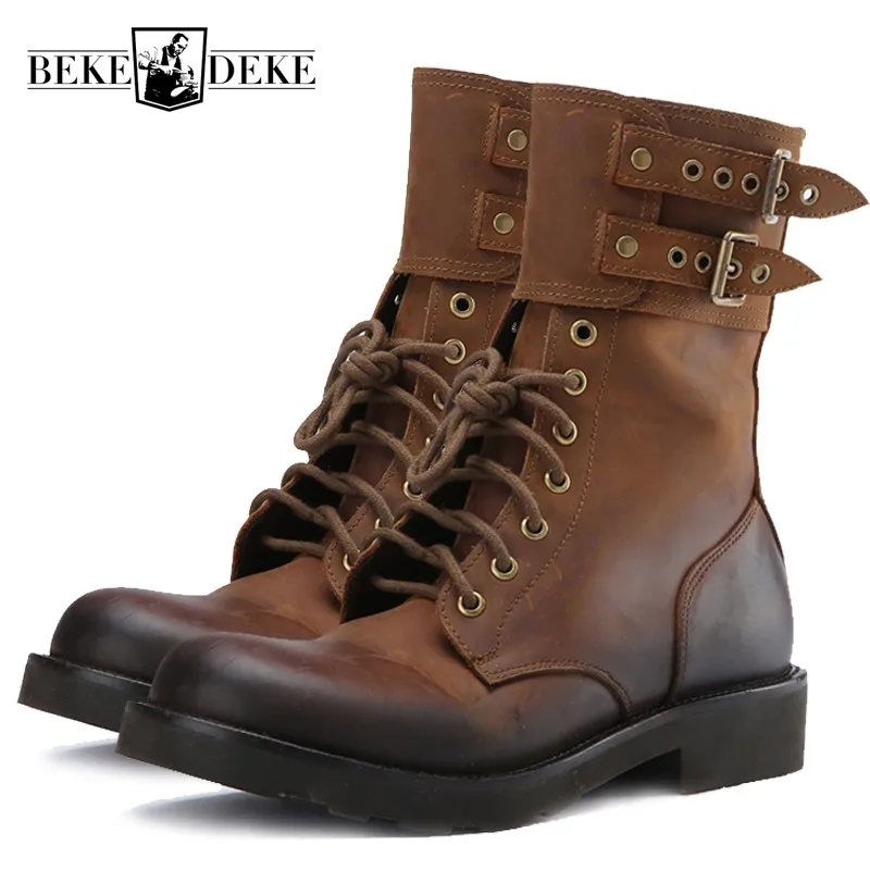 Motociclista Genuíno Botas Até Fivela Ar Redondo De Artesanal Brown Ao Quente Masculino Livre Do Martin Rendas Retro Outono Dedo Pé Inverno Couro Homens Novo w8Uq6TY