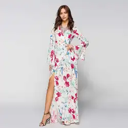 Женское элегантное платье с цветочным принтом 2018 винтажное платье в пол вечерние Для Vestidos с длинным рукавом женское осеннее платье плюс