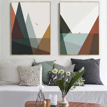 

Geometric Mountain Sea Swimmer Landscape Wall Art Canvas Painting Nordic Posters And Prints Wall Pictures For Living Room Decor