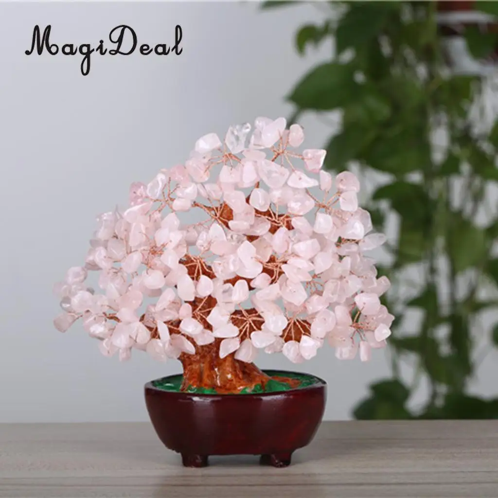 7 inch Natural Crystal Gemstone Money Tree for Office/Home/Meeting Room Desk Ornaments -Pink