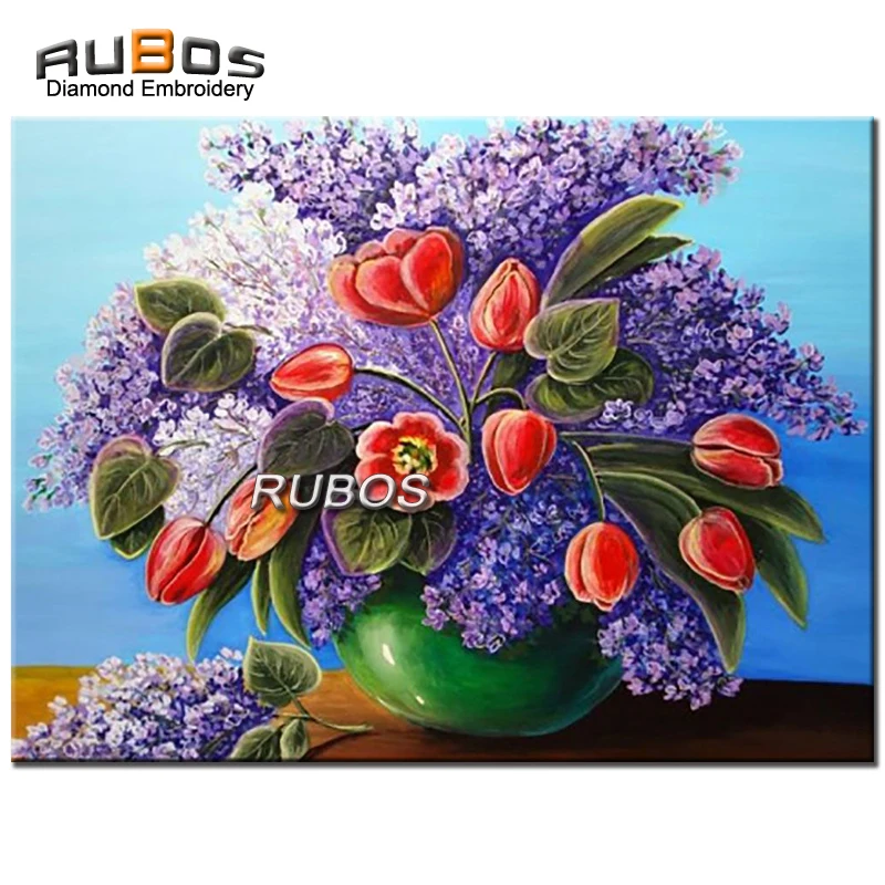 RUBOS DIY 5D A bouquet of lilac needlework diamond embroidery diamond painting diamond mosaic Rubik's Cube complete sticker sale (1)