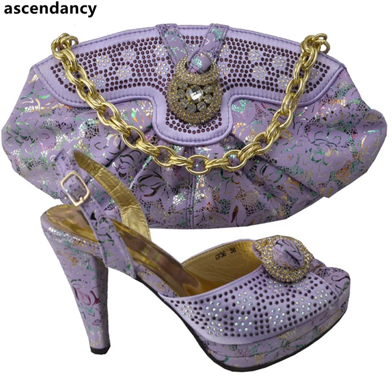 

Latest Light Purple Color Nigerian Party Shoe and Bag Sets Matching Shoes and Bag Set In Heels African Wedding Shoes and Bag Set