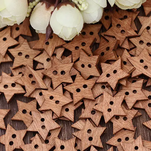 

New Arrival 100Pcs 2 Holes DIY Star Shape Wooden Button Scrapbook Craft Sewing Buttons