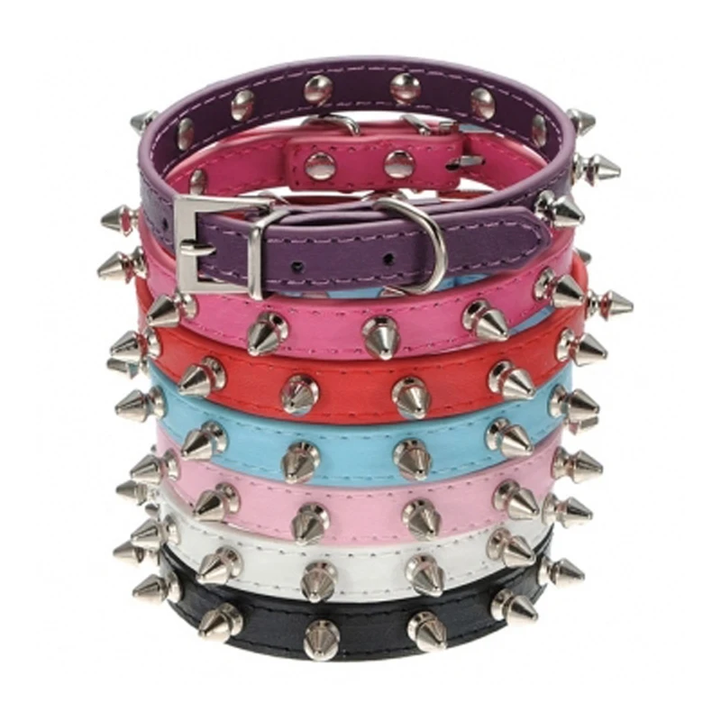 

PU Leather Rivet Pet Dog Collar for Small Medium Dogs Neck Strap Adjustable Spiked Bullet Animal Pet Puppy Dog Collars 4 Colors