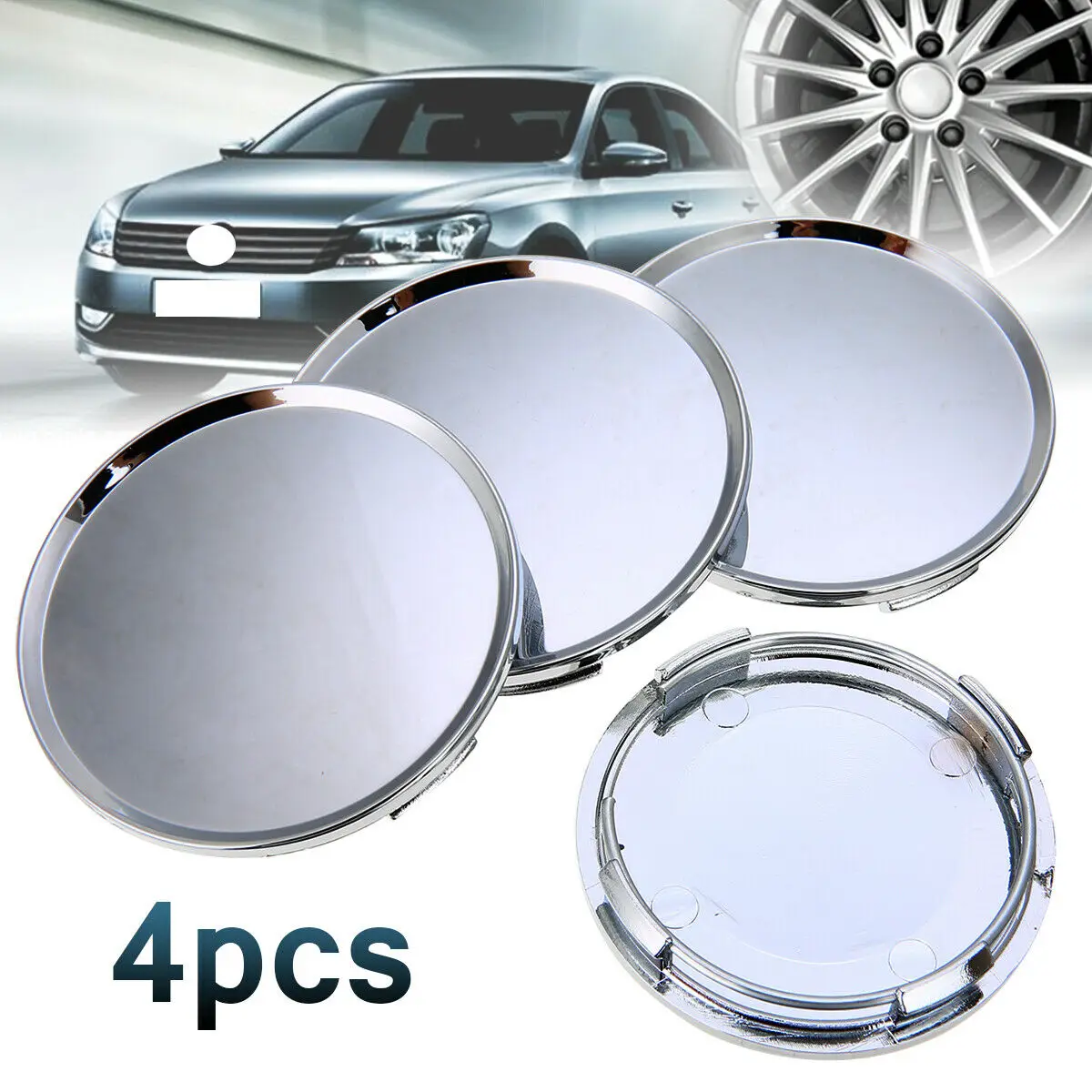 

4 Lugs Hub Center Covers Chrome 4pcs 60mm OD Universal Car Vehicle Wheel Cap