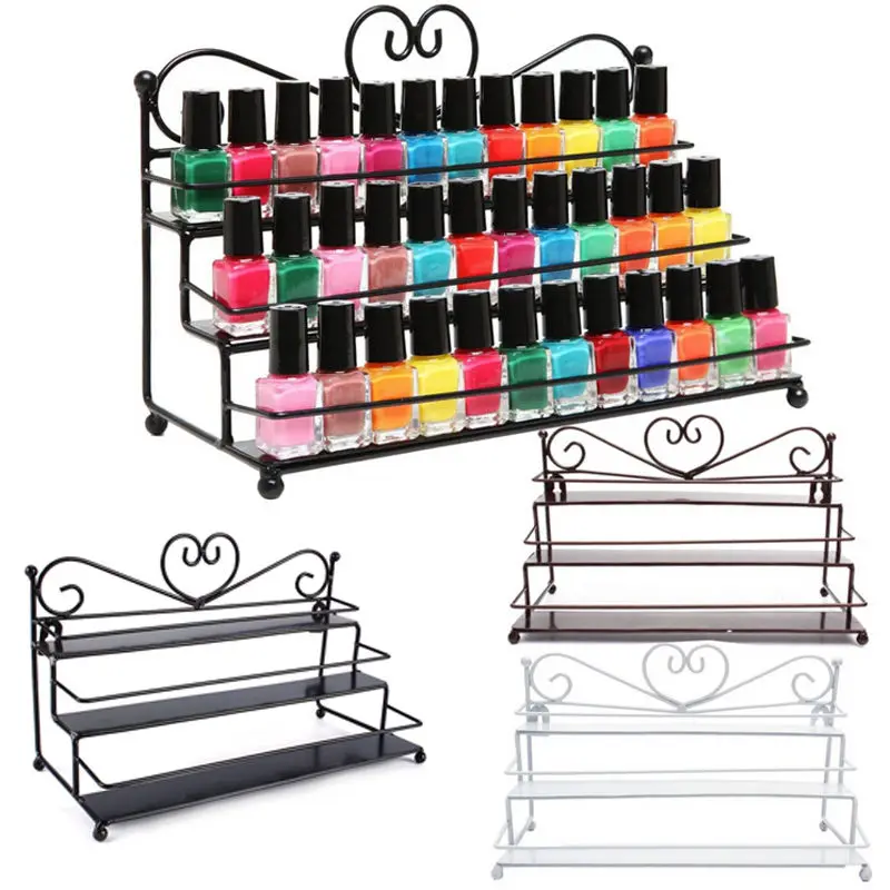 

3 Layers Metal Heart Nail Polish Display Stand Shelf Rack Makeup Organizer Boxes Cosmetics Storage Box Cosmetic Holder Organizer