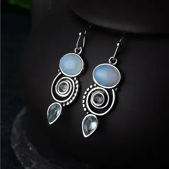 

Vintage Vintage Bohe Drop Earrring Cz Moonstone 925 sterling silver Party Wedding Dangle Earrings for women Fashion Jewelry E509