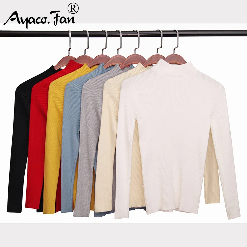 

Solid Knitted Sweaters Winter 2019 New Turtleneck Full Sleeve Warm Knitting Pullovers Casual Slim Bodycon Lady Sweater for Women