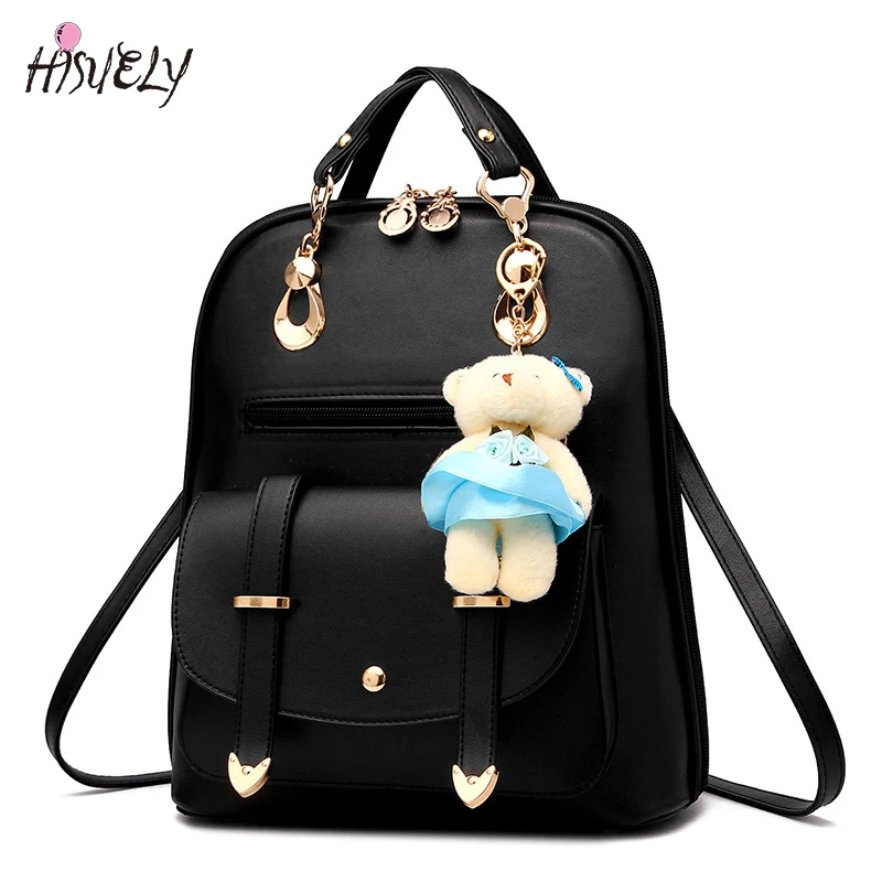 

HISUELY 2019 Luxury Backpack Women Bags Designer Teenager Girls Satchels Women Fashion Solid Backpacks PU Leather Bags Softback