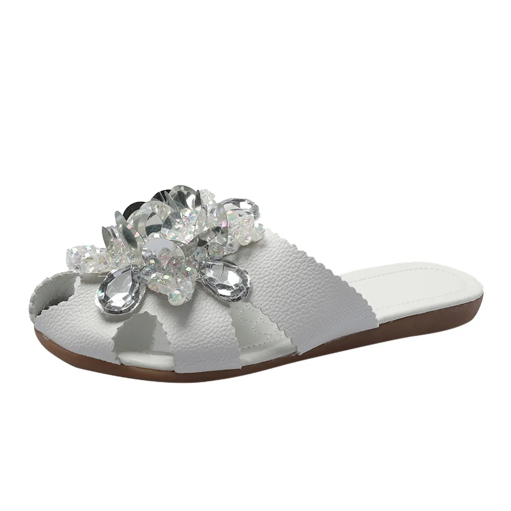 

SAGACE Summer Slippers Fashion Rhinestones Flat Flip Flops Women's Casual Beach Shoes Summer Slippers Flower 2019