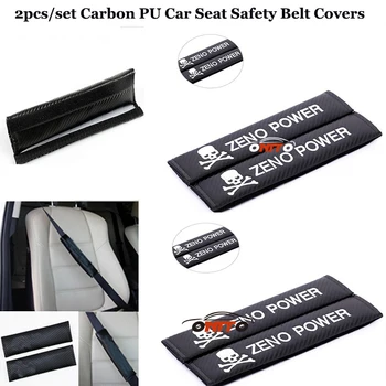 

For Zeno Power Logo 2pcs/set Carbon PU Car seat belts padding Auto safety Belts pad protect covers fit all car series