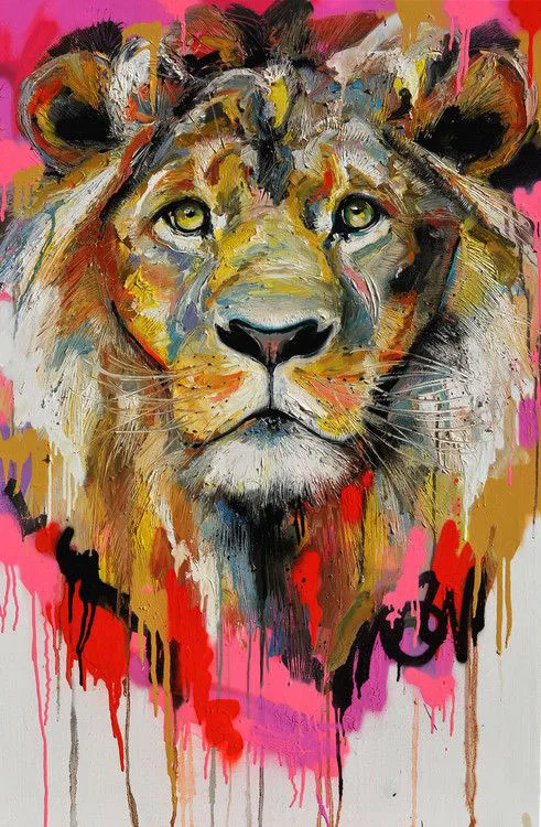 

Hand painted super cute colorful rainbow lion DIY oil painting Landscape Canvas Oil Painting