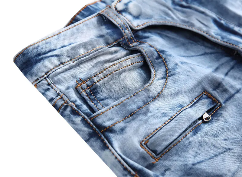 Для мужчин; уличная байкерские джинсы скинни 2018 Повседневное мыть хлопок Эластичный Джинсы Homme хип-хоп Hi Street бренд Дизайн Moto джинсовые штаны