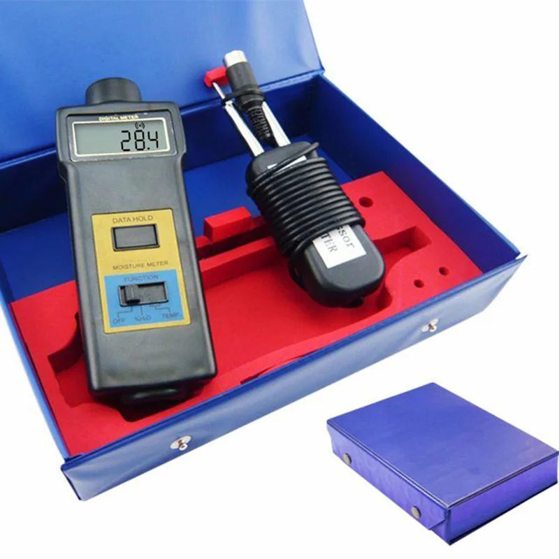 

MC-7806 2-in-1 Digital 0~50% Range Moisture Meter & Thermometer Test Wood Cotton Paper Tobacco Temperature Tester