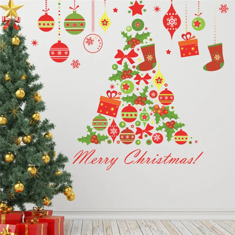 Christmas Tree Gift Bells Wall Sticker Decals Party Store Window