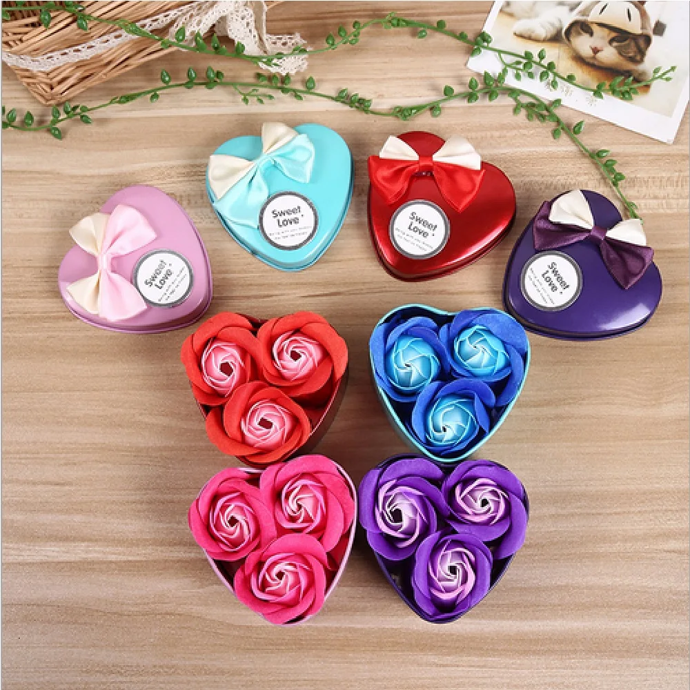 

3 flower tin rose flower soap flower love birthday gift eternal creative Christmas gift for Valentine's Day