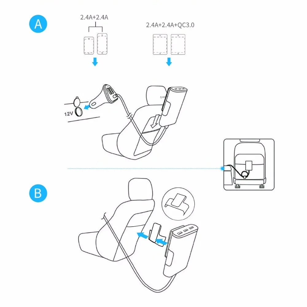 ORICO 5 منافذ QC3.0 USB شاحن سيارة USB محول سريع 52 W ل MPV سيارة الهواتف المحمولة اللوحي 12 V- 24 V متاح