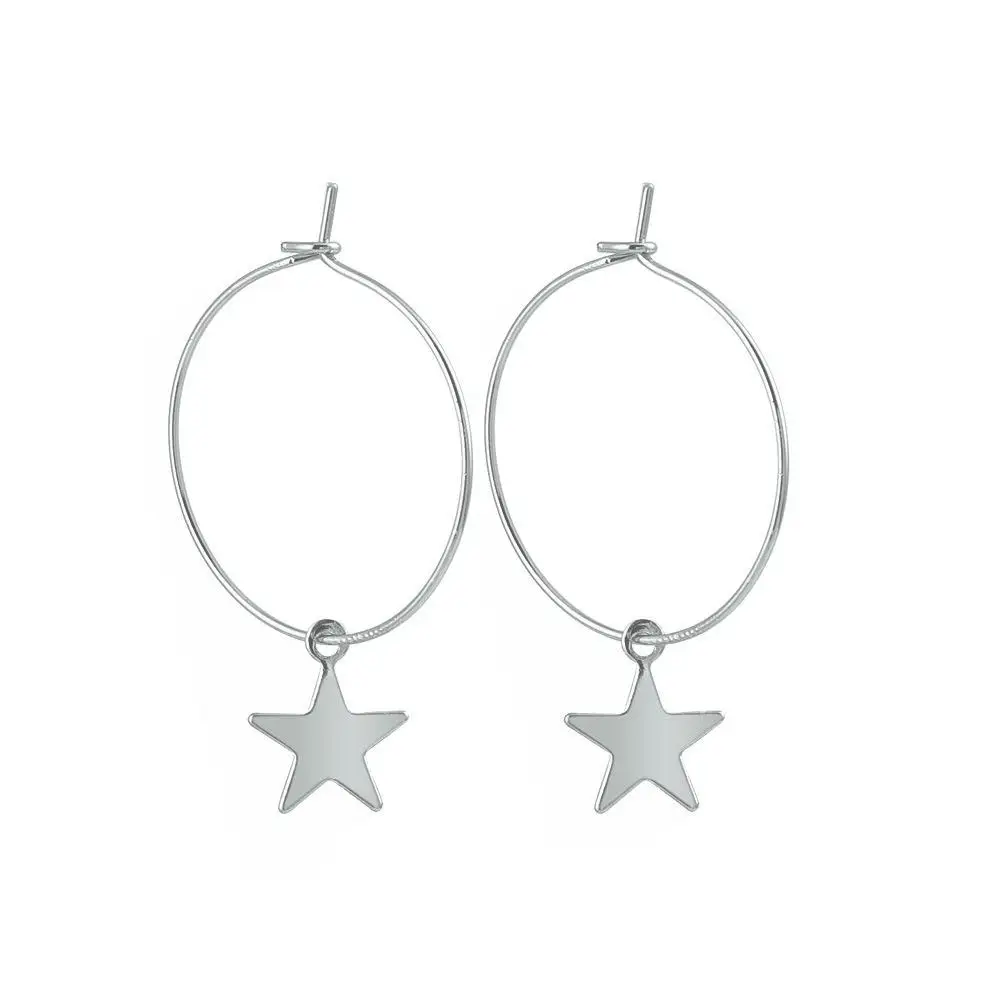 Новые серьги простой: золото, серебро, цветные круглые серьги-гвоздики со звездами для женщин ювелирные изделия Brincos Oorbellen букле Orecchini - Окраска металла: Silver