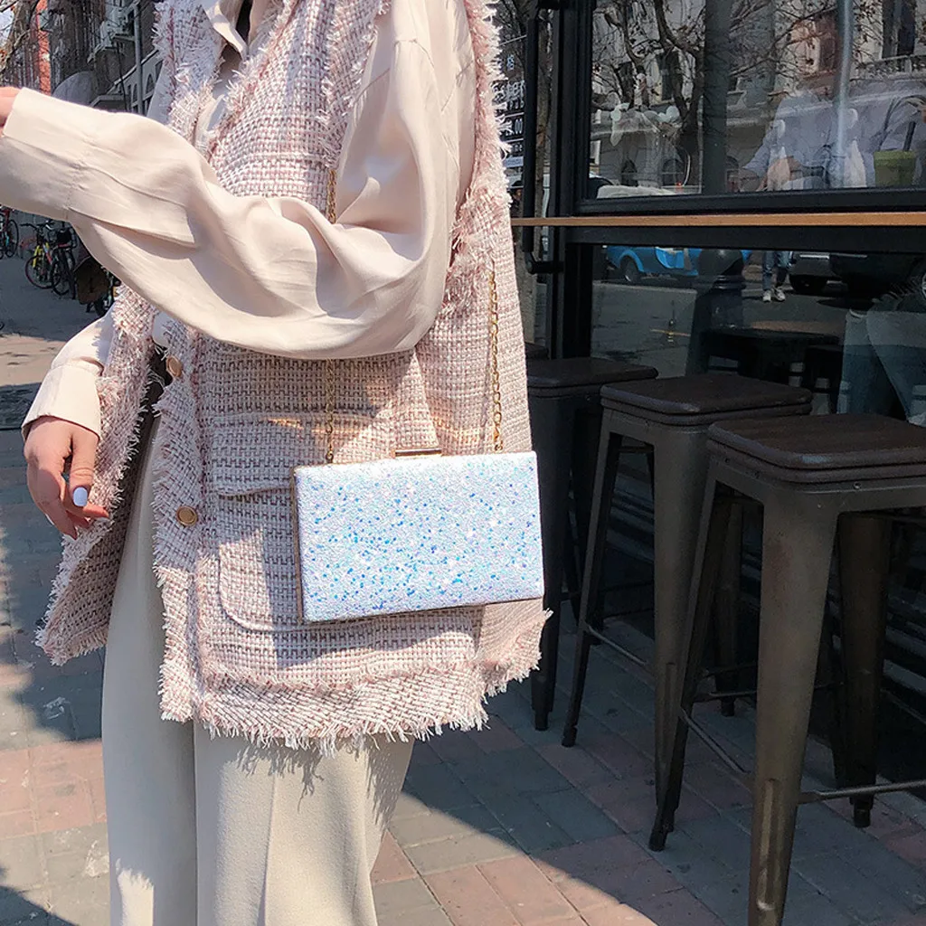 Женские трендовые сумки на плечо с блестками и металлическими квадратными элементами, женские роскошные ручные сумки, женская элегантная сумка через плечо с цепочкой