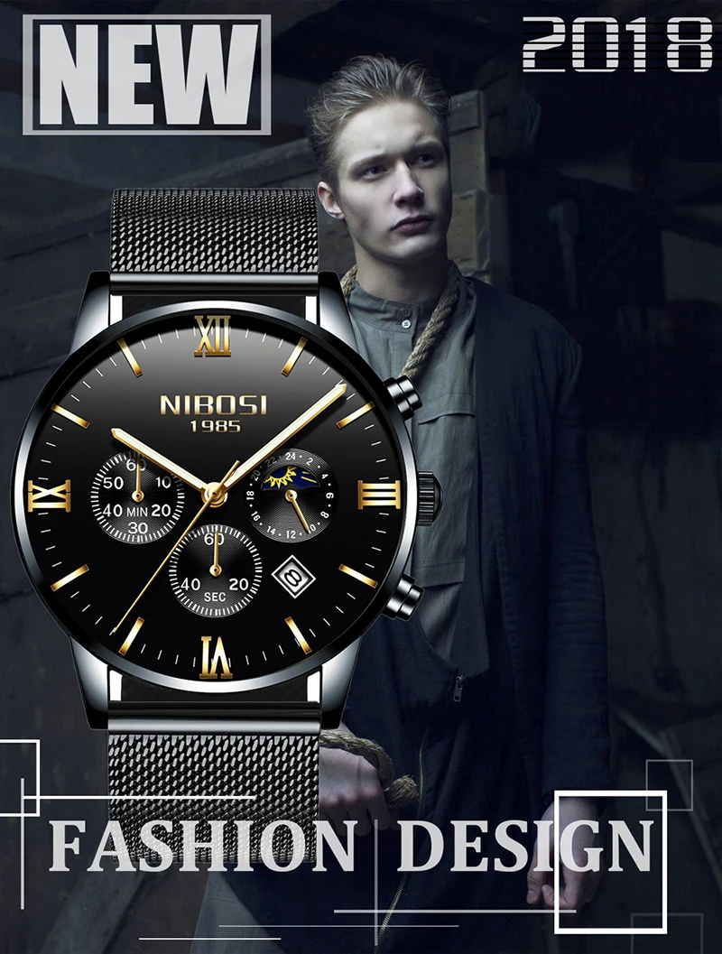 Uhren Herren NIBOSI Gold And Black Men's Quartz Watch Business Watch Brand Luxury Dress Analog Wristwatch Waterproof Full Steel (1)