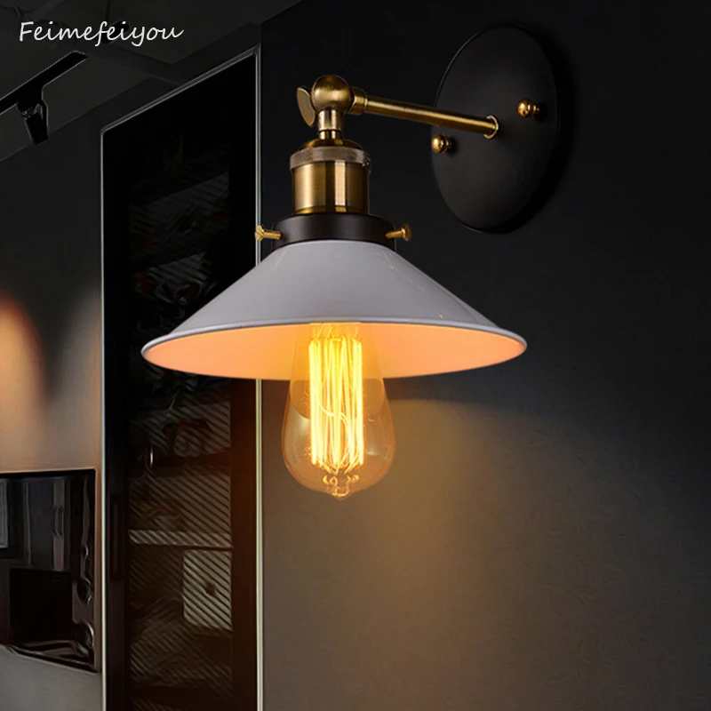

Feimefeiyou European antique iron small cover wall lamp village personality creative wall lamp retro iron lighting BLACK/WHITE