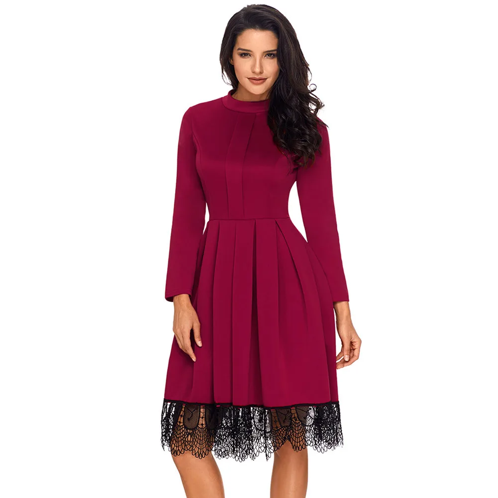 Lohill Women Preppy Style Fit And Flare Dress Knee Length Mid Lace Lohill Women Preppy Style Fit And Flare Dress Knee Length Mid Lace Splicing Mesh Formal Party Gown In Dresses From S Clothing Accessories On