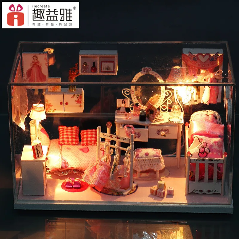 Mini DIY Doll House Wooden Furniture Kit My Dream House Toys Miniature Dollhouse Kitty Princess House Building Block Toys  (1)